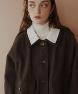 レーヤード風バイカラーネックフェイクウールジャケット