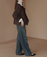 レーヤード風バイカラーネックフェイクウールジャケット