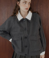 レーヤード風バイカラーネックフェイクウールジャケット