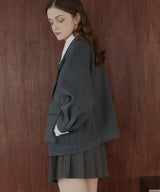 レーヤード風バイカラーネックフェイクウールジャケット