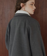 レーヤード風バイカラーネックフェイクウールジャケット