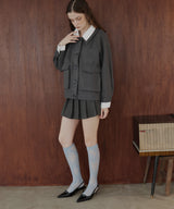 レーヤード風バイカラーネックフェイクウールジャケット