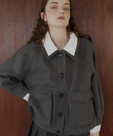 レーヤード風バイカラーネックフェイクウールジャケット