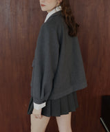 レーヤード風バイカラーネックフェイクウールジャケット