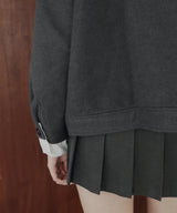 レーヤード風バイカラーネックフェイクウールジャケット