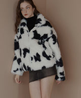 カウ柄フェイクファーダブルジップジャケット