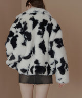 カウ柄フェイクファーダブルジップジャケット