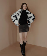 カウ柄フェイクファーダブルジップジャケット