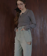 サイドカットアウト ストレートデニムパンツ