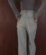 サイドカットアウト ストレートデニムパンツ