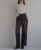 サイドカットアウト ストレートデニムパンツ