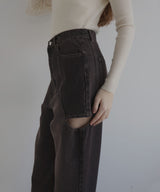 サイドカットアウト ストレートデニムパンツ