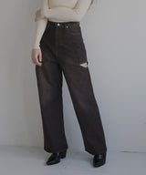 サイドカットアウト ストレートデニムパンツ