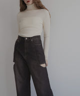 サイドカットアウト ストレートデニムパンツ