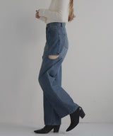 サイドカットアウト ストレートデニムパンツ