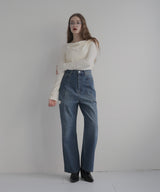 サイドカットアウト ストレートデニムパンツ