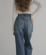 サイドカットアウト ストレートデニムパンツ