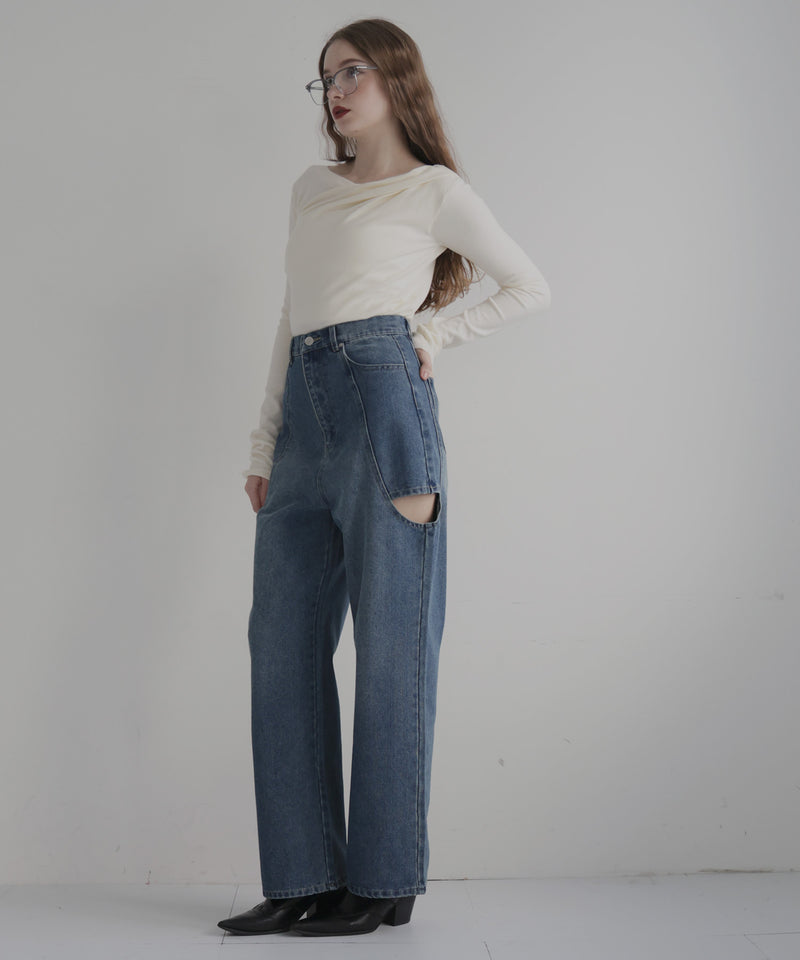 サイドカットアウト ストレートデニムパンツ – Mili