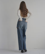 サイドカットアウト ストレートデニムパンツ