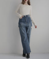 サイドカットアウト ストレートデニムパンツ