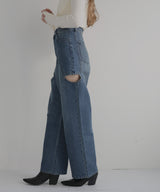 サイドカットアウト ストレートデニムパンツ