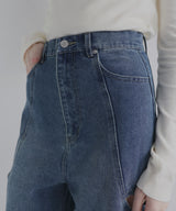 サイドカットアウト ストレートデニムパンツ