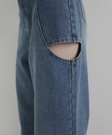 サイドカットアウト ストレートデニムパンツ