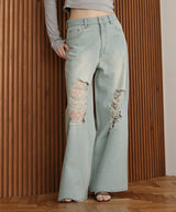 レースダメージデニムパンツ