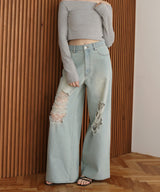 レースダメージデニムパンツ