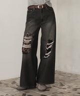 レースダメージデニムパンツ