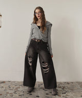 レースダメージデニムパンツ