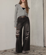 レースダメージデニムパンツ