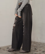 レースダメージデニムパンツ