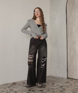 レースダメージデニムパンツ