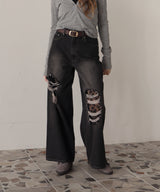 レースダメージデニムパンツ