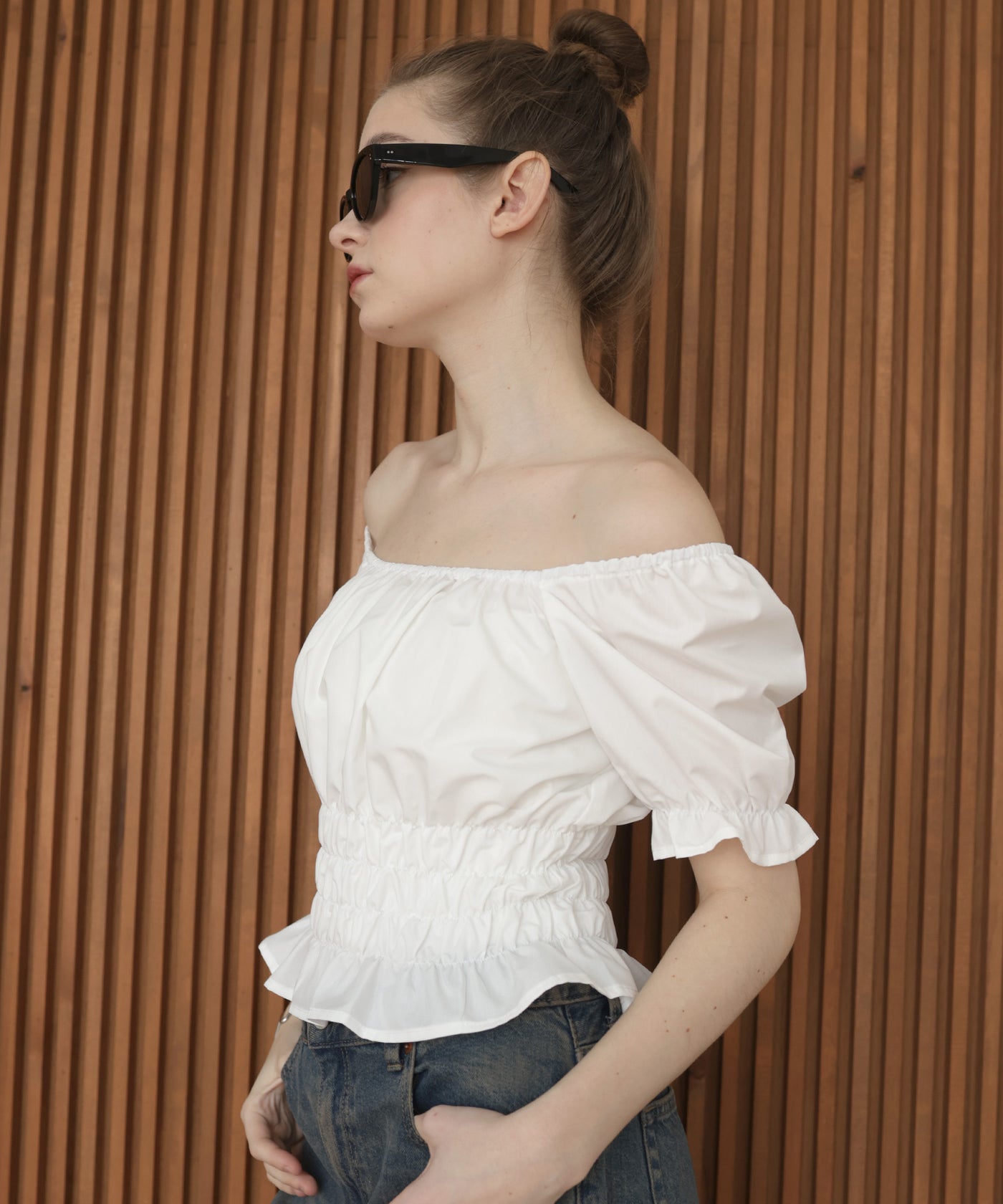 2WAYシャーリングオフショルシャツブラウス – Mili