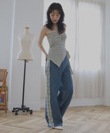 サイドレースデニムワイドパンツ