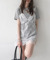 Tシャツドッキングレースキャミワンピース