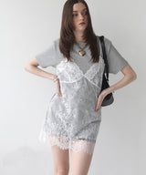 Tシャツドッキングレースキャミワンピース