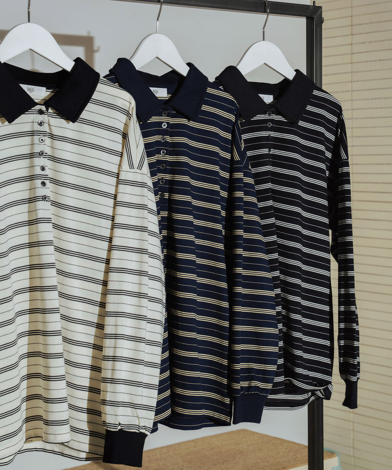 オーバーサイズボーダーポロTシャツ
