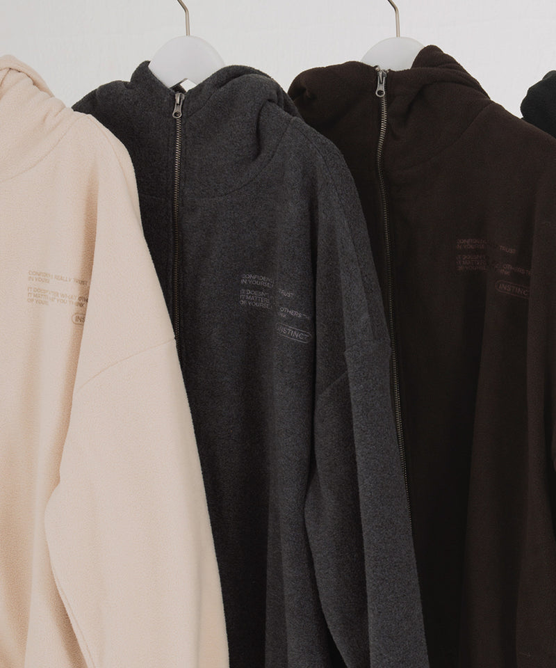 ロゴ刺繍オーバーサイズボアフリースジップパーカー