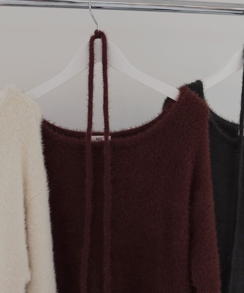 チョーカー付きシャギーニットトップス