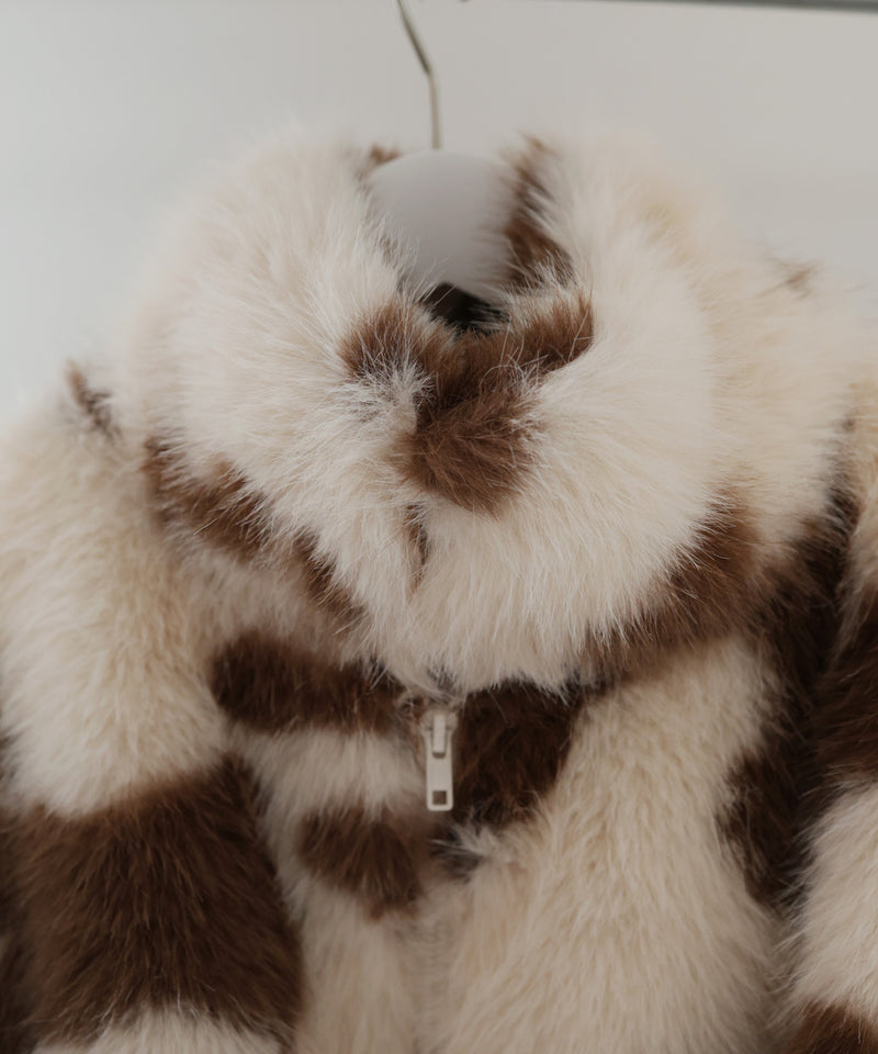 カウ柄フェイクファーダブルジップジャケット