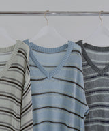 オーバーサイズVネックボーダーニット