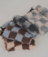 バイカラーチェックモヘアタッチシャギーボリュームフリンジカラーマフラー