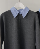 レイヤード風 配色襟ニットカーディガン