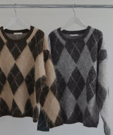 アーガイルモヘアタッチニット