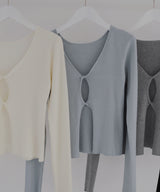 フロントオープンリブニットトップス