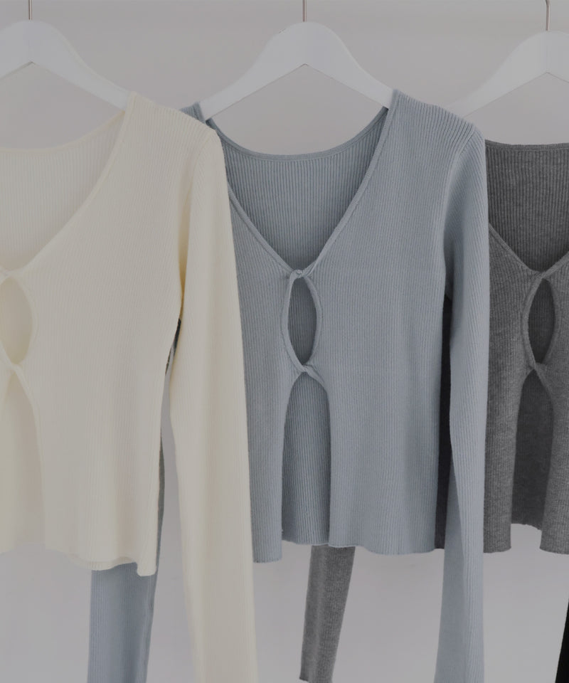 フロントオープンリブニットトップス