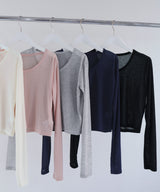 ショート丈シアークルーネックロンT